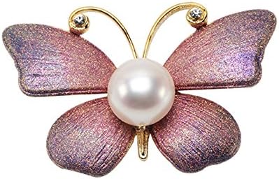 Dream Butterfly 12mm White Oblate Freshwater Pearl Butterfly Brooch Korean Cute Girlish Corsage,A2-OneSize