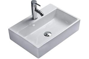 ‎ART-OF-BAAN Art-of-Baan® Keramik-Waschbecken I edles Waschbecken mit Lotus-Effekt I hochwertiges Handwaschbecken in Weiß I DIN Hahnloch & DIN Abfluss I Waschbecken klein I Maße: 500 x 350 x 120 mm (LEO)