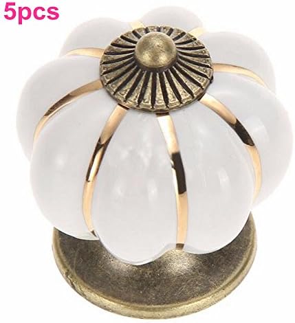 Oft 5pcs. Pumpkin Knob Cupboard Handle Knob Door Ceramic Porcelain Cupboard Door Knob white