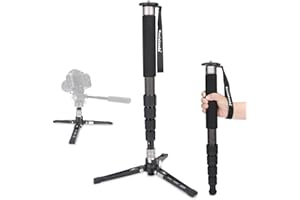 Monopied Koolehaoda en Fibre de Carbone avec Base de Trépied Amovible, Monopode de 162 cm avec 5 Pieds pour Appareil Photo Reflex Numérique (MPD-325C)