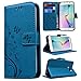 Produktbild SMART LEGEND Samsung Galaxy S6 Edge Hülle Lederhülle Schmetterling Weinstock Premium Schutzhülle Wallet Case Blau Muster Design Etui Brieftasche Ledertasche mit Handschlaufe Neu Zubehör im Bookstyle Cover Schale mit Ständer Standfunktion Etui Karten Slot Kartenfach und Magnetverschluss Flip Case