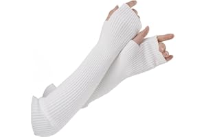 Facecozy Lange Fingerlose Handschuhe Damen Winter, Stricken Wolle Mischung Armstulpen Damen Winter Daumenloch Armwärmer