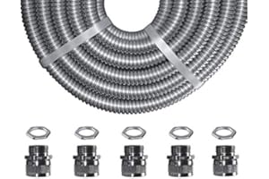 FLEX-IT FLEXIBLE CONDUIT 20mm Quality Galvanised Steel Contractor Pack Flexible Conduit 5 Meters - 5 x 20mm Metal Fittings & 5 Lock-Nuts - Trade Size 20mm - External 20.0mm - Internal 17.0mm - IP40 - Highly Flexible