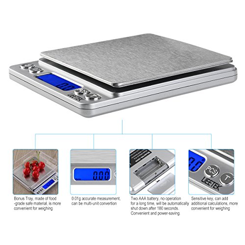 UEETEK 500g/0.01g Präzisionswaage Digitalwaage Digitale Küchenwaage mit LCD Bildschirm - 2