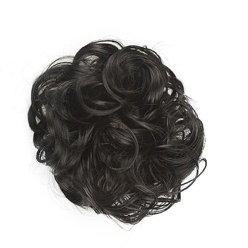 SODIAL(R) CURLY SCRUNCHIE HAIR EXTENSION PONYTAIL HAIR PIECE WRAP UPDO BUN - Black