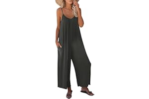 Blingko Salopette Femme Été Combinaison Ample Jumpsuit Mode Chic Couleur Unie Grande Taille Overalls Rompers avec Poches Décontractée Debardeur Playsuit Pantalon Large