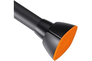 LOLYPOT Asta per tenda da doccia regolabile, senza foratura, asta per tenda da doccia, asta per tendaggio, con molla, 114-184 cm, colore: nero/arancione