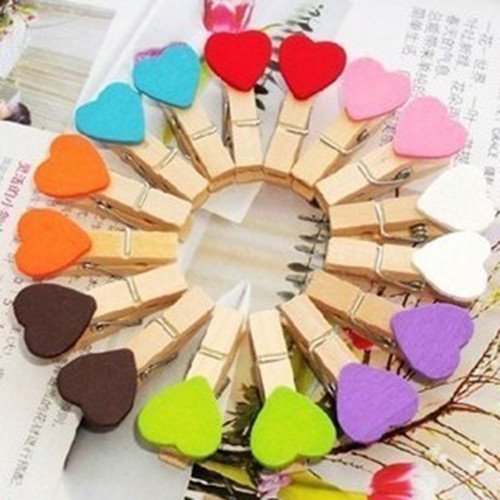 Niedliche Mini Holz Wäscheklammern Herz Holzklammer Foto-Halter Dekoration (30 Stück, Weiß) - 8