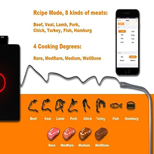 Bluetooth BBQ Thermometer,SGODDE Meat Wireless Barbecue Thermometer, Bratenthermometer für iOS Android Phone mit Sonden, Monitor Food Temp in BBQ, Backofen, Milch, Boiling (Schwarz) Size - 5