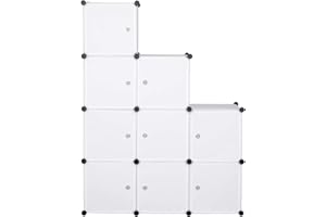 eSituro Armoire avec Penderie Modulable 9 Cubes avec Portes, Étagère de Rangement en Plastique. DIY, Blanc SGR0030