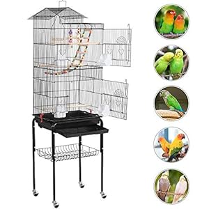 Yaheetech Jaula para Pájaros Jaula con Soporte Ruedas para Canarios Jaula Mascota 46 x 35 x 158,5 cm