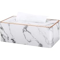 GORESE Porta Fazzoletti,Rettangolare Scatola Per Fazzoletti In Pelle Dispenser Per Fazzoletti Tissue Box Per Ufficio, Casa, Auto, Bagno(Bianco - 10