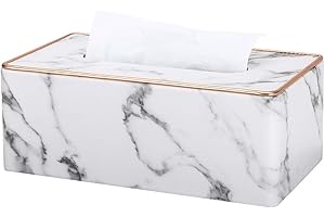 GORESE Rectangular Tissue Box Holder Tissue Box Cover PU Leather Facial Tissue Dispenser for Home Bathroom, Living Room, Bedroom, Dinning Room, Office, Car Automotive Decoration(Gray Marble Pattern)