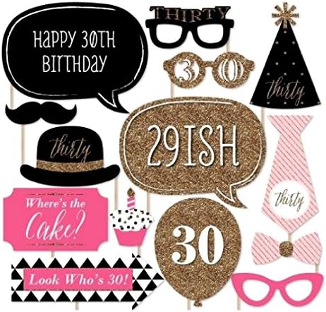 20pcs Happy 30th Birthday Photo Booth Props, Fun Celebration Party Gift Set, Easy Assembly (Pink/Black/Gold)