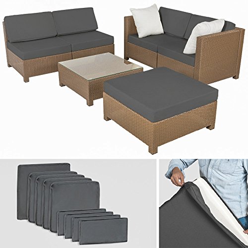 TecTake Hochwertige Aluminium Luxus Lounge mit 2 Bezugssets Poly-Rattan Sitzgruppe Sofa Rattanmöbel Gartenmöbel mit Edelstahlschrauben - diverse Farben - (Braun)
