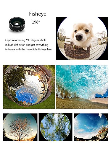 Lenti Cellulari per iPhone Samsung e Smartphone, 3 in 1 Lenti Smartphone Universale Clip-On Lente Fisheye 198 Gradi + 0.63X Grandangolo Lente Super + Lente Macro 15X Obiettivi Smartphone Cellulare Kit