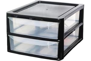 SIDSONS A4 PLASTIC STORAGE DRAWERS DRAW TOWER UNIT OFFICE DESKTOP TABLETOP HOME SCHOOL GARAGE MODULAR & PORTABLE DRAWERS OFFICE DESK ORGANIZER SLIM A4 SIZE 2|3|4|6|8 TIERS (Black/Clear, A4 Slim 2 Drawers)