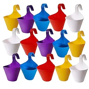 Altino Hook Planters for Plants Railing Flower Pots, Balcony Railing Vertical Hanging for Home Gardening, Unbreakable (Set of 15)