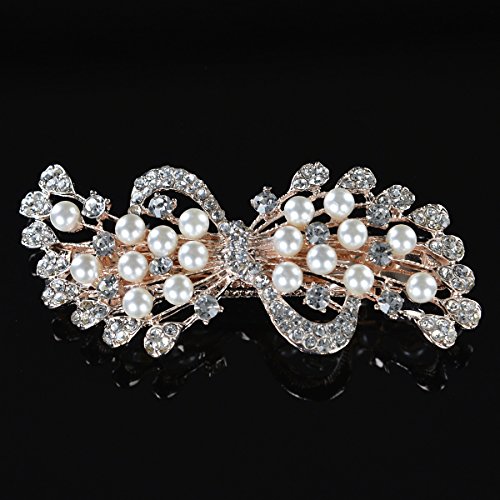 Remedios Crystal & Pearl Fan-Shaped Barrette Bridal Wedding Flower Hair Clip, 47C (Ivory & Silver)