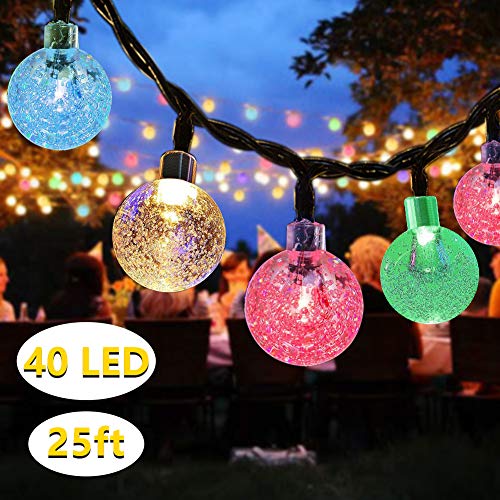 DeepDream Outdoor Solar String Lights, Solar Powered 40 LED 25Ft Waterproof Festival Lights Multi-Coloured Crystal Ball Decorative Fairy Lights for Garden Patio Yard Home Wedding Christmas Parties