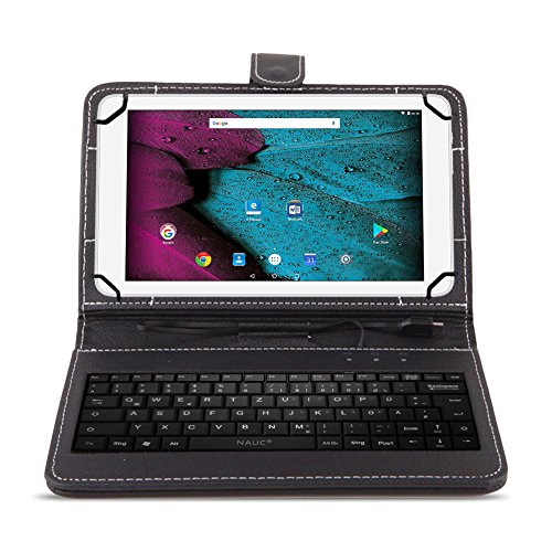 NAUC® Keyboard Micro USB Tastatur Ultra für Jay-Tech Tablet PC XE7DW XTE7 -XE7 Tablet dünn ergonomisches Design QWERTZ Tastatur mit Schutzhülle aus robustem leicht zu reinigenden Kunstleder mit Standfunktion und Magnetverschluss - 3