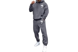 Mfhmom Jogginganzug Herren Set 2-Teilig Trainingsanzug Palm Trees Print Hausanzug Oversized Pullover Y2K Hoodie Jogginghose Set Hooded Tops + Hose Tracksuit Kapuzenpullover Sportanzug 2 Outfits