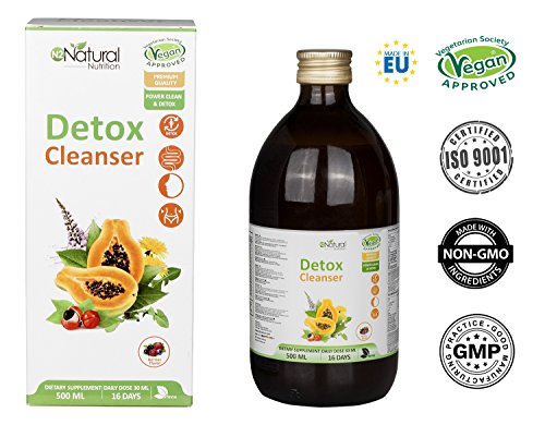 DETOX Diurético Natural Líquido Depurativo Hígado Drenante Elimina Toxinas Adelgazante Antioxidante.Té Verde-Guaraná-Papaya-Diente León- Ortosifón-500ml Certificado VEGANO. Fab CE.N2 Natural Nutrition