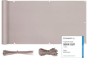 Sekey Balcony Privacy Screen, Balcony Cover, Balcony Cladding, Opaque, Wind and UV Protection, 100% Privacy with Eyelets, Nylon Cable Ties and Cord, Taupe, 0.9 x 4 m