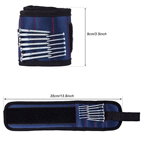 Magnetisches Armband – Diealles Magnetische Pickup-Kit für Halten Schrauben, Nägel, Kleine Werkzeuge, Bolzen & Mehr (Blau),35x9cm - 2