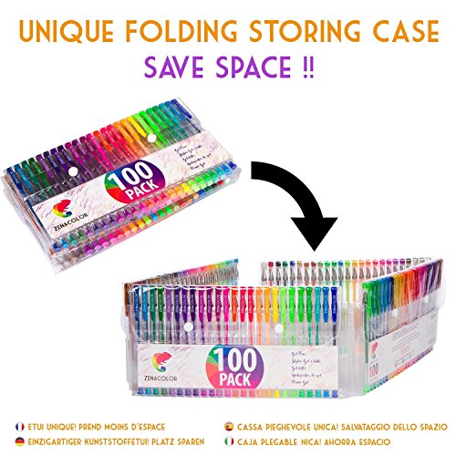 Zenacolor 100 Gelschreiber Gelstifte Set mit Etui – Extra großes Set – 100 einzigartige Farben (keine Duplikate) – mit hochwertiger leicht fließender Tinte – toll für Malbuch für Erwachsene - 3