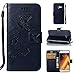 Produktbild Hülle für Samsung Galaxy A3 2017,Samsung Galaxy A3 2017 Lederhülle,PU Leder Tasche für Samsung Galaxy A3 2017,Leweiany Elegant Luxus Extra Dünn Tasche Dunkelblau Premium Schmetterling Blumen Muster Leder Brieftasche Flip Wallet Ständer Cover in Book Style Tasche Case Handyhülle Schutzhülle mit Kartenfach Aufstellfunktion Magnetverschluss für Samsung Galaxy A3 2017 Schutzhülle Handytasche