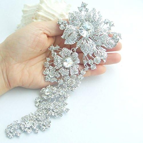 HSWORLD® 7.3 Inch Large Bridal Bridesmaid Flower Brooch Pin Rhinestone Crystals Jewellery Bouquet