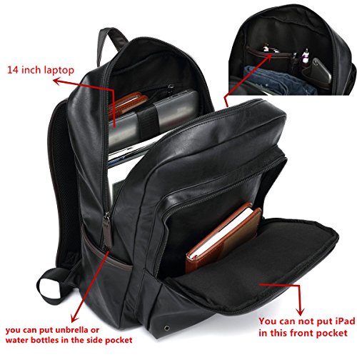BAOSHA BP-11 Unisex Wasserdichter PU Leder Business Laptop Rucksäcke 14 Zoll Herren Damen Kunstleder College Studenten Schule Tasche School Backpack Daypack Schwarz - 5