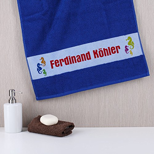 privatewear Handtuch 50 x 100 cm Seepferdchen mit Namensaufdruck - 2