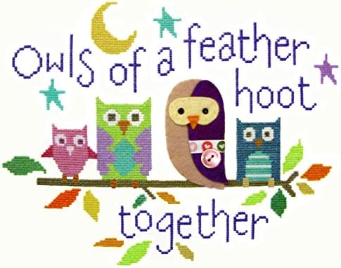 The Stitching Shed CSKOF122 Owls of A Feather Cross Stitch and Felt Applique Kit White
