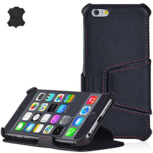 LEICKE MANNA MN60137 - Funda de piel genuina de napa, para  iPhone 6 & 6s de 4,7 pulgadas, función EasyStand y suspensión automática, color negro, rojo