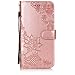 Produktbild LeviDo Motorola Moto G6 Play Hülle PU Leder Brieftasche Flip Cover Wallet Silikon Schutzhülle Ledertasche Blume Muster Handyhülle Klapphülle Hüllen Motorola Moto G6 Play, Roségold