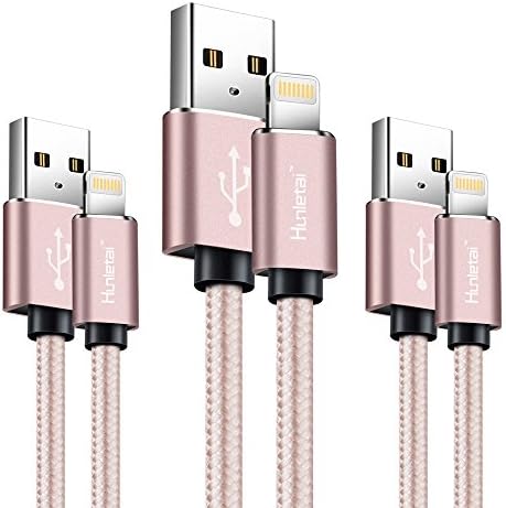 Hunletai Lightning Cable Nylon Braided iPhone Charger Cable Rose Gold 1m 1m 2m 3-Pack