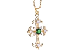 RIZILIA Crucifix Cross Pendant with 45cm(18") Chain & Round Cut Gemstones CZ [5 Colours Available] in 18K Yellow Gold Plated, Simple Modern Elegance