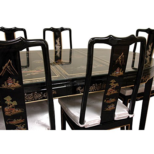 Oriental Furniture Fine Asian Style Dining Room Furniture 82 Inch Ming Black Lacquer Dining Table Set With Hand Painted Landscape Design Search Furniture