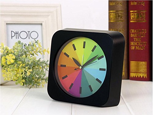 Foxtop Classic 7 Zoll Moderne kreative runde Regenbogen Wanduhr Uhr, Quarz Schreibtisch Uhr, batteriebetrieben, laute Wecker für Kinder Kinder Studenten (Schwarz) - 2