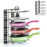 ◆ MULTIUSOS Y VERSÁTIL - Solo un paso para organizar y guardar sus utensilios de cocina, incluyendo ollas, sartenes, hierro fundido, planchas, sartenes, platos para hornear, bandejas para servir, tabla para cortar y la mayoría de las tapas, desde tamaños pequeños a grandes, con nuestro soporte para racks Kalolary utilizado verticalmente u horizontalmente en su CONTADOR de cocina o en sus GABINETES.