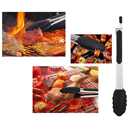 GHB 2er Küchenzange Grillzange aus hochwertigem Edelstahl und Lebensmittelqualität Silikon Kochen Servieren Grill für Fleisch Salat Spaghetti Wurst Brötchen und vieles mehr - 5