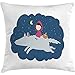 Produktbild Throw Pillow Kids Cushion Cover, Cartoon Kid in a Pink Hood and Basket on a Giant Wolf Running in The Starry Night, Decorative Square Accent Pillow Case, 18 X 18 Inches, Multicolor