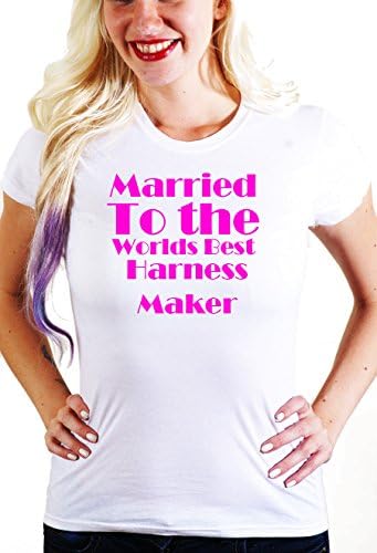 Married To The Worlds Best Harness Maker T Shirt White Tee with Pink Print XL