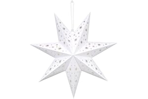 CAPANEUS Papierstern Weihnachten, 7 Zackig Papiersterne zum Aufhängen 45 cm Ø Weiß, Aushöhlen Faltsterne Weihnachten, Lampenschirm Stern, Papierstern für Fenster Weihnachtsdeko Weihnachtsanhänger