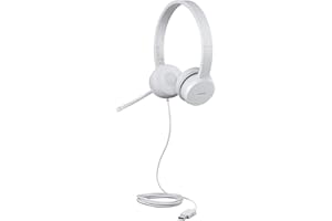 Lenovo 110 - Auriculares estéreo USB (Aislamiento de Ruido, Micrófono de Brazo Giratorio, Orejeras de Cuero y Espuma con Memoria) Certificación Work with Chromebook de Google - Gris Nube