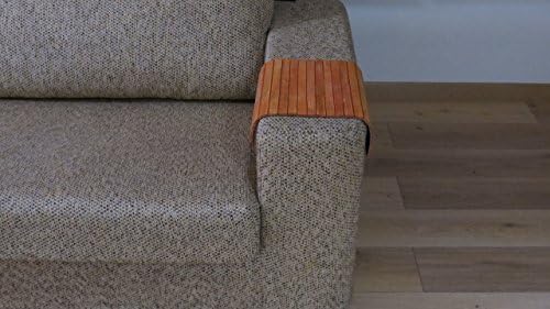 Handmade Sofa Tray Table with Cherry natural wood and matte brown artificial leather back cover