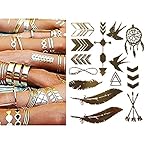 Miya® 1Stück Wild Style Metallic Tattoo, Flash Tattoos, temporär tattoo, Gold Schwarz Silber farbig Schmuck Tattoo für Körper Finger Arme, Halskette Armband Flash Tattoos Body Tattoo, Form01
