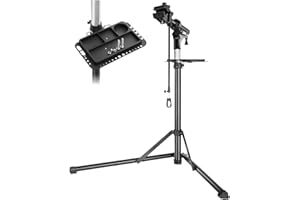 TecTake® Cavalletto Manutenzione Bici, Cavalletto per Bici Pieghevole, Cavalletto Bicicletta Antiscivolo, Girevole, Altezza Regolabile, Stabilizzatore Ruota Anteriore e Ripiano - Grigio/Nero